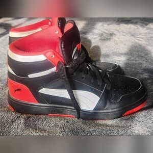 Puma Kids High Top Sneakers Black Red White Size 6C